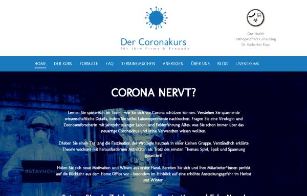 Vorschau von www.coronakurs.de, Coronakurs - One Health Pathogenomics Consulting Dr. Katharina Kopp
