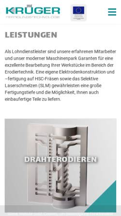 Vorschau der mobilen Webseite erodieren.de, Krüger Fertigungstechnologie GmbH & Co. KG