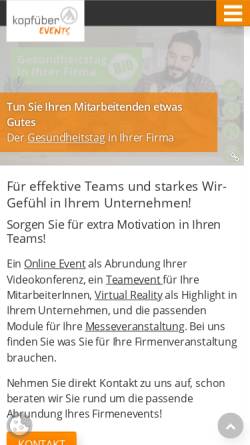 Vorschau der mobilen Webseite www.kopfueber-events.de, Kopfüber Sportreisen & Events GmbH