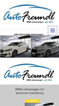 Vorschau der mobilen Webseite www.autofreundl.de, AutoFreundl BMW-Jahreswagen