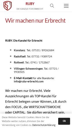 Vorschau der mobilen Webseite ruby-erbrecht.com, RUBY. Die Kanzlei für Erbrecht.
