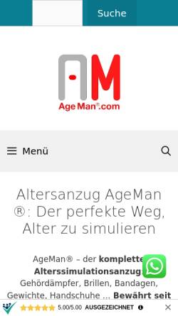 Vorschau der mobilen Webseite agesuit.com, Alterssimulationsanzug AgeMan