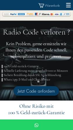 Vorschau der mobilen Webseite www.radio-codes.de, Radio Code Ince