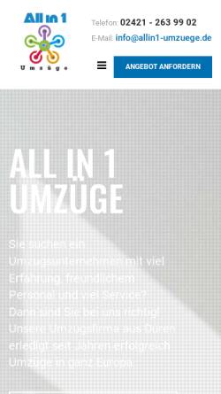 Vorschau der mobilen Webseite www.allin1-umzuege.de, All in 1 Umzüge