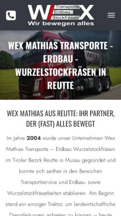 Vorschau der mobilen Webseite www.wex-musau.at, Wex Mathias Transporte, Erdbau & Wurzelstockfräsen