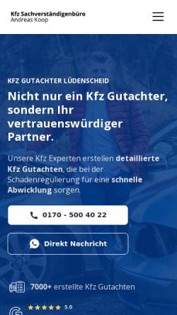 Vorschau der mobilen Webseite www.gutachter-koop.de, Kfz Sachverständigenbüro Andreas Koop