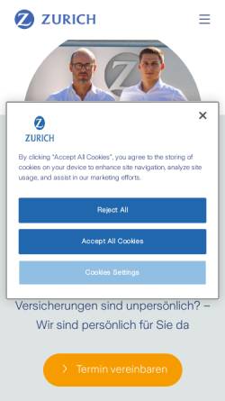 Vorschau der mobilen Webseite www.zurich.de, Zurich Versicherungsagentur Benjamin Ziberi