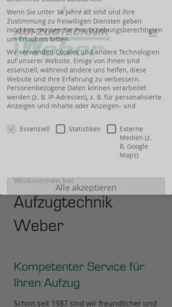 Vorschau der mobilen Webseite www.aufzugtechnik-weber.de, Aufzugtechnik Weber GmbH