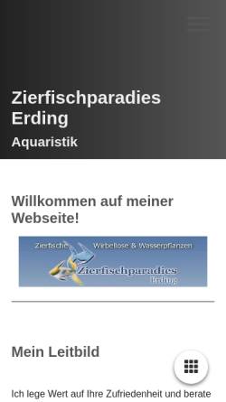 Vorschau der mobilen Webseite www.zierfischparadies-erding.de, Zierfischparadies Erding