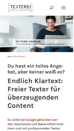 Vorschau der mobilen Webseite www.texterei-hameln.de, Texterei Hameln
