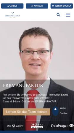 Vorschau der mobilen Webseite erbmanufaktur.de, Erbmanufaktur