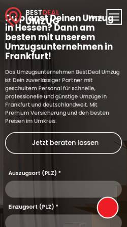 Vorschau der mobilen Webseite Bestdeal-umzug.de, BestDeal Umzug Frankfurt am Main