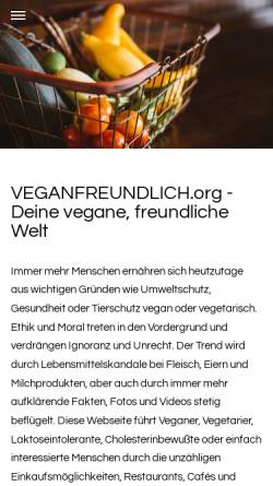 Vorschau der mobilen Webseite www.veganfreundlich.org, Veganfreundlicher Restaurantführer