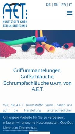 Vorschau der mobilen Webseite aet-kunststoffe.de, AET Kunststoffe