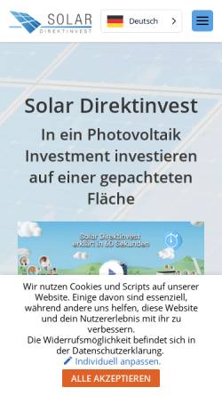 Vorschau der mobilen Webseite solar-direktinvest.de, Solar Direktinvest GmbH