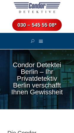 Vorschau der mobilen Webseite www.privatdetektiv-berlin.de, Condor Detektei Berlin