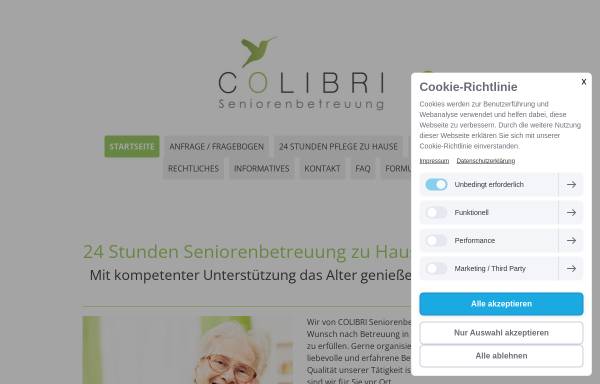 Vorschau von www.colibri-seniorenbetreuung.de, COLIBRI Seniorenbetreuung GmbH