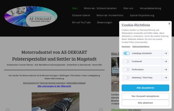 Vorschau von www.ae-motorradsitze.de, Sattlerei und Polsterei AE-Dekoart