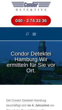 Vorschau der mobilen Webseite www.ermittler-hamburg.de, AB-Detective Condor GmbH