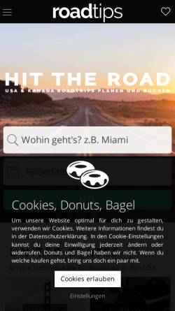 Vorschau der mobilen Webseite www.roadtips.de, Roadtips
