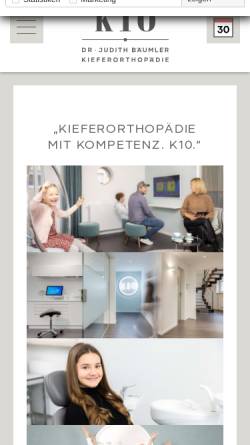 Vorschau der mobilen Webseite www.k10-kieferorthopaedie.de, Dr. Judith Bäumler - K10 Kieferorthopädie