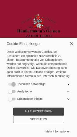 Vorschau der mobilen Webseite ochsen-ilsfeld.de, Häußermann's Ochsen Anja & Ralph Häußermann GbR
