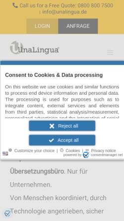 Vorschau der mobilen Webseite www.unalingua.de, Unalingua Sprachen & Technologie GmbH