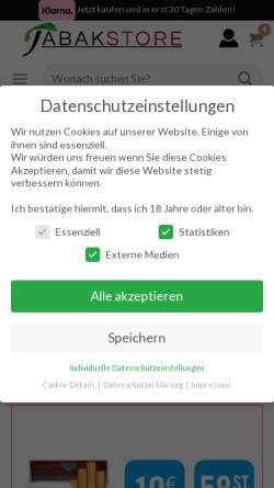 Vorschau der mobilen Webseite tabakstore.de, Tabakstore