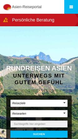 Vorschau der mobilen Webseite www.asien-reiseportal.de, Asien-Reiseportal