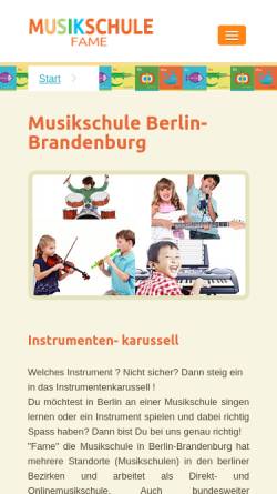 Vorschau der mobilen Webseite www.musikschule-fame.de, Musikschule Fame
