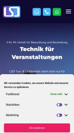 Vorschau der mobilen Webseite www.lsd-verleih.de, LSD Ton- & Lichtverleih