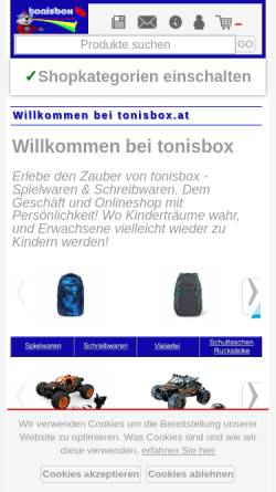 Vorschau der mobilen Webseite toboshop.at, Tonisbox