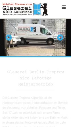 Vorschau der mobilen Webseite www.labotzke.de, Glaserei Berlin Treptow Nico Labotzke Meisterbetrieb