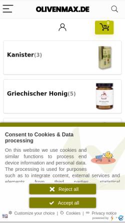 Vorschau der mobilen Webseite olivenmax.de, Olivenmax - Deine Olivenölquelle