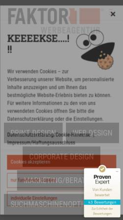 Vorschau der mobilen Webseite faktor1.de, FAKTOR 1 – Werbeagentur