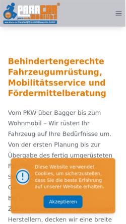 Vorschau der mobilen Webseite paracar.de, ParaCAR mobility® eine Marke der ParaCAR(E) Mobilitätsservice GmbH