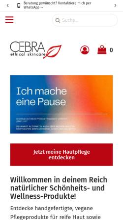 Vorschau der mobilen Webseite www.cebraethicalskincare.de, Cebra ethical skincare
