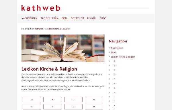 Vorschau von kathweb.de, Lexikon Kirche und Religion