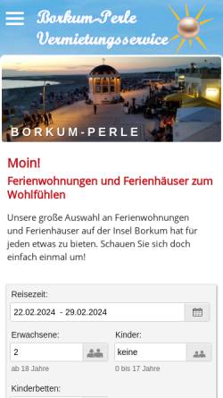 Vorschau der mobilen Webseite www.borkum-perle.de, Borkum-Perle