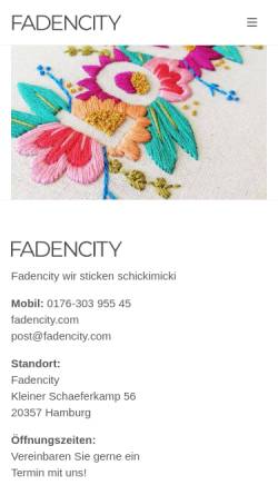 Vorschau der mobilen Webseite www.fadencity.com, Fadencity stickerei