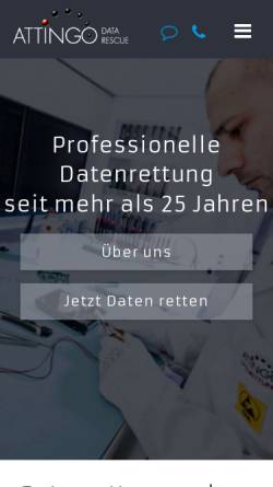 Vorschau der mobilen Webseite www.attingo.de, Attingo Datenrettung GmbH