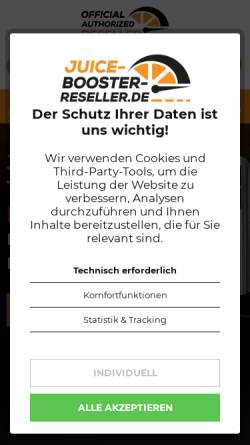 Vorschau der mobilen Webseite juice-booster-reseller.de, Lichtspiel UG