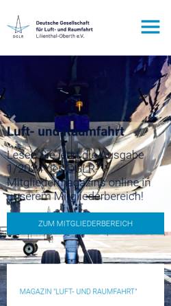 Vorschau der mobilen Webseite www.dglr.de, Deutsche Gesellschaft für Luft- und Raumfahrt Lilienthal-Oberth.e.V.