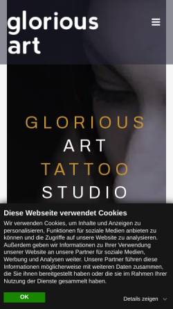 Vorschau der mobilen Webseite glorious-art.de, Glorious Art Tattoo & Piercing Studio Aachen