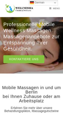 Vorschau der mobilen Webseite wellnessia.de, Wellnessia - Mobile Massagen Berlin