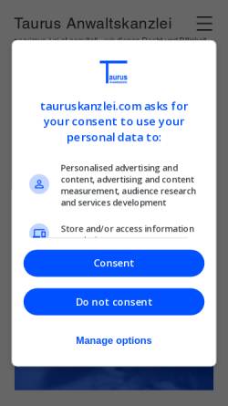 Vorschau der mobilen Webseite www.servimus.de, Taurus Anwaltskanzlei
