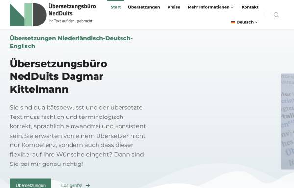 Vorschau von www.nedduits.de, Übersetzungsbüro NedDuits