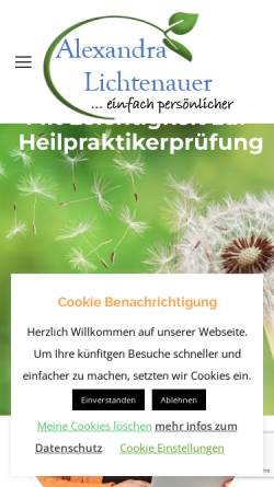 Vorschau der mobilen Webseite www.alexandra-lichtenauer.de, Heilpraktikerschule Alexandra Lichtenauer