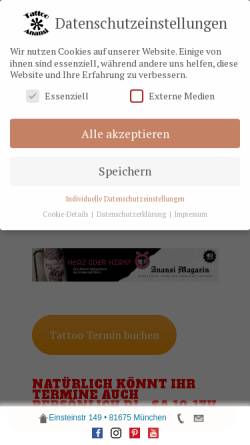 Vorschau der mobilen Webseite tattooanansi.de, Tattoo Anansi
