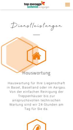 Vorschau der mobilen Webseite www.topmenage.ch, Top Menage Schmid Reinigungen Holding AG